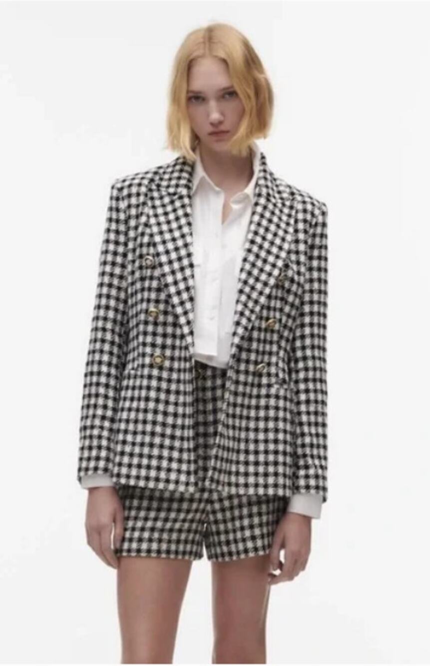 Zara Black White Houndstooth Blogger Fave Double Breasted Blazer Large